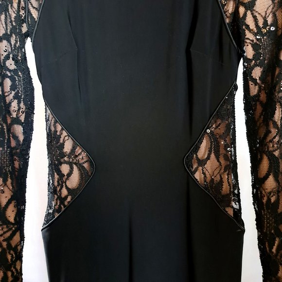 LAUREN RALPH LAUREN LACE BLACK dress Sz 2 SHEATH bodycon sequin FORMAL Holidays - Picture 3 of 13